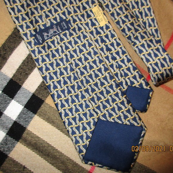 HERMESSILK TIE 7523 BLUE GOLD ROPE VINTAGE GORJUS